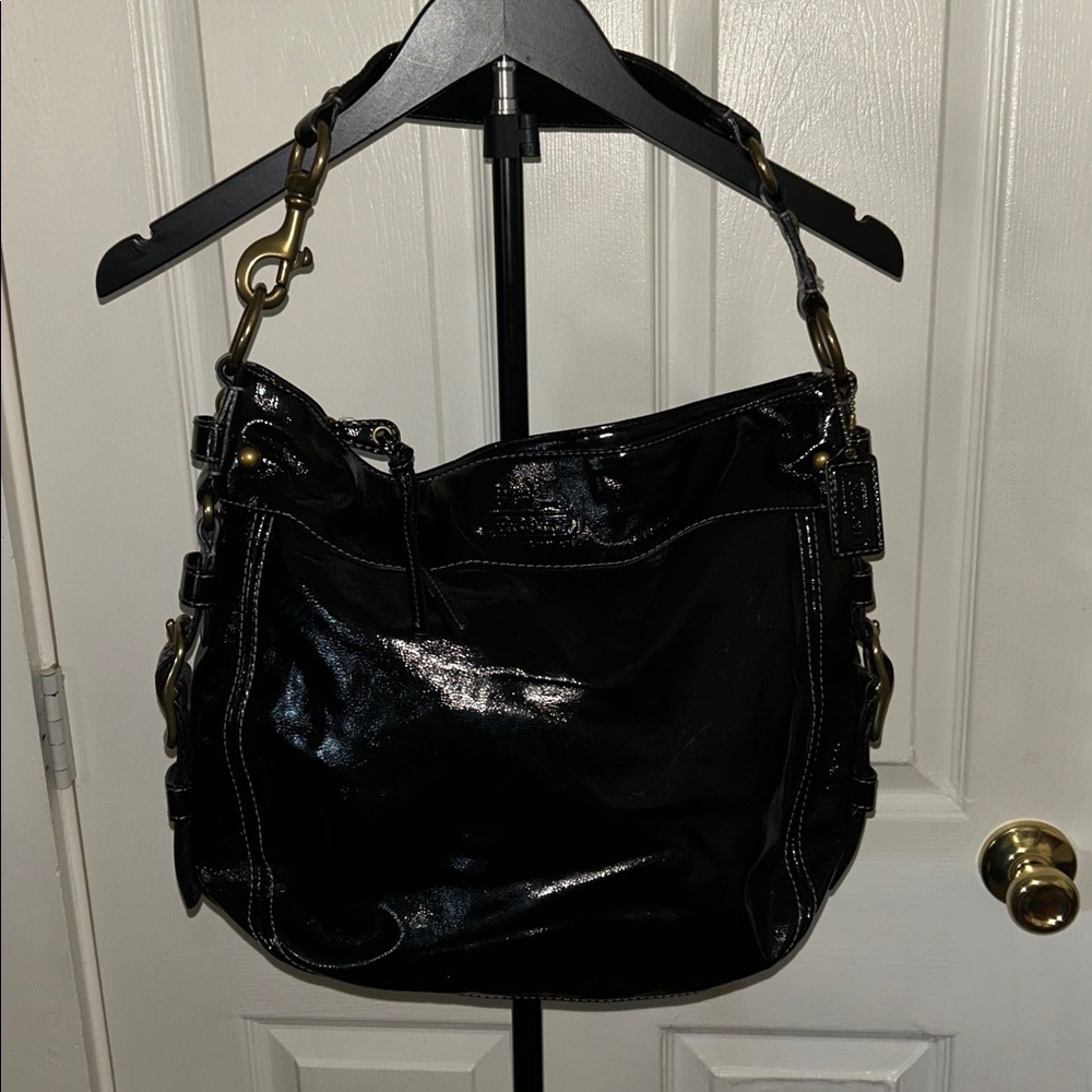 Coach Black Patent Leather Hobo Bag